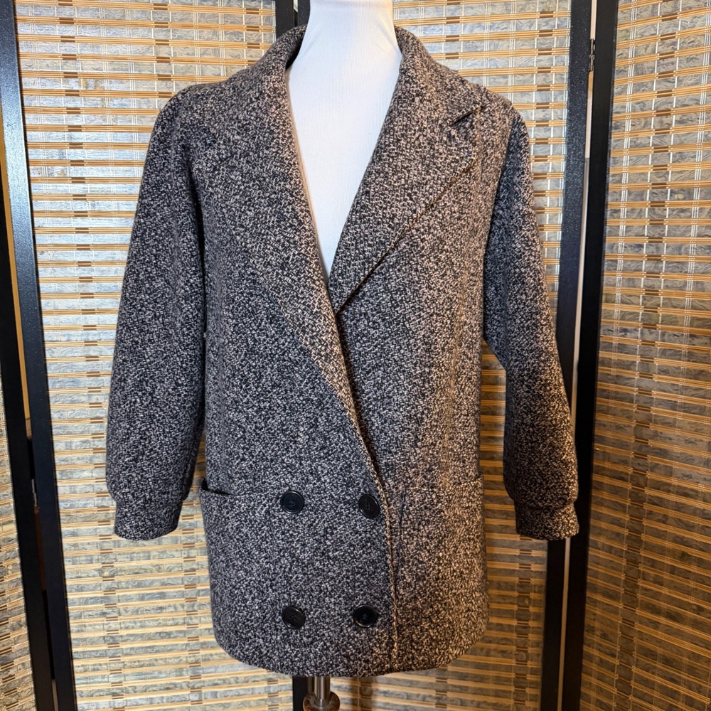 Jill Jr Tweed Coat Women Size 5 Grey Pink Double Breasted Vintage Made in USA